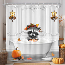 Funny Raccoon Shower Curtain 72Wx72L Inch Black White Gray Cute Bathing Animal i