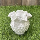 Vintage Fenton Hobnail Milk Glass Ruffled Edge Miniature Vase