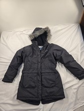 Columbia Coat Girls Youth XL Gray Hooded Faux Fur Parka Insulated Pockets Warm