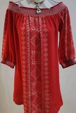 Nic + Dom Red With White Embroidery Off Shoulder Flowy Dress Size M Loose Fit