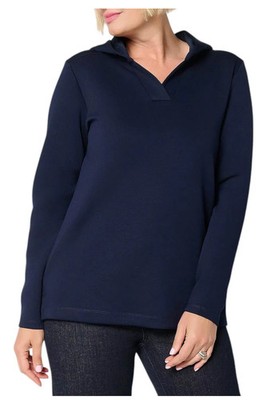 Susan Graver Women's Weekend Serene Knit Hooded Top Nvy
