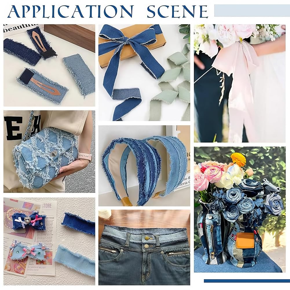 PH PandaHall 8.5 Yards 5 Colors Denim Ribbon Rustic Frayed Fringes Blue ...