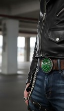 Men Women Silver Metal Belt Buckle Skulls Biker Fashion Green Skeleton Pirate