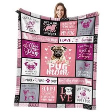 Christmas Pug Gifts Blankets 60'' x 50'', Pug Gifts for Pugs Pink-Pug 60" x 50"