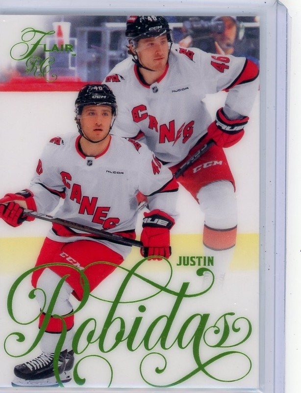 2025-26 UD FLAIR HOCKEY ROOKIE GREEN PARALLEL #304/349 HURRICANES Justin Robidas