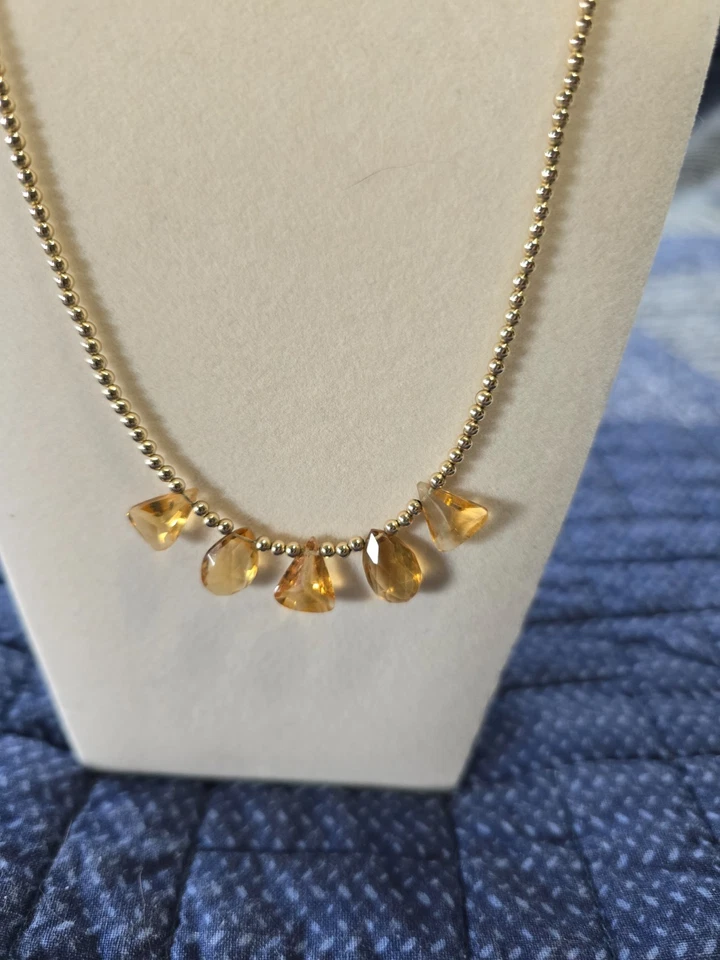 Collar Citrino Dorado, Único, Cierre y Cuentas 14K GF, 18" Foto 4 de 4