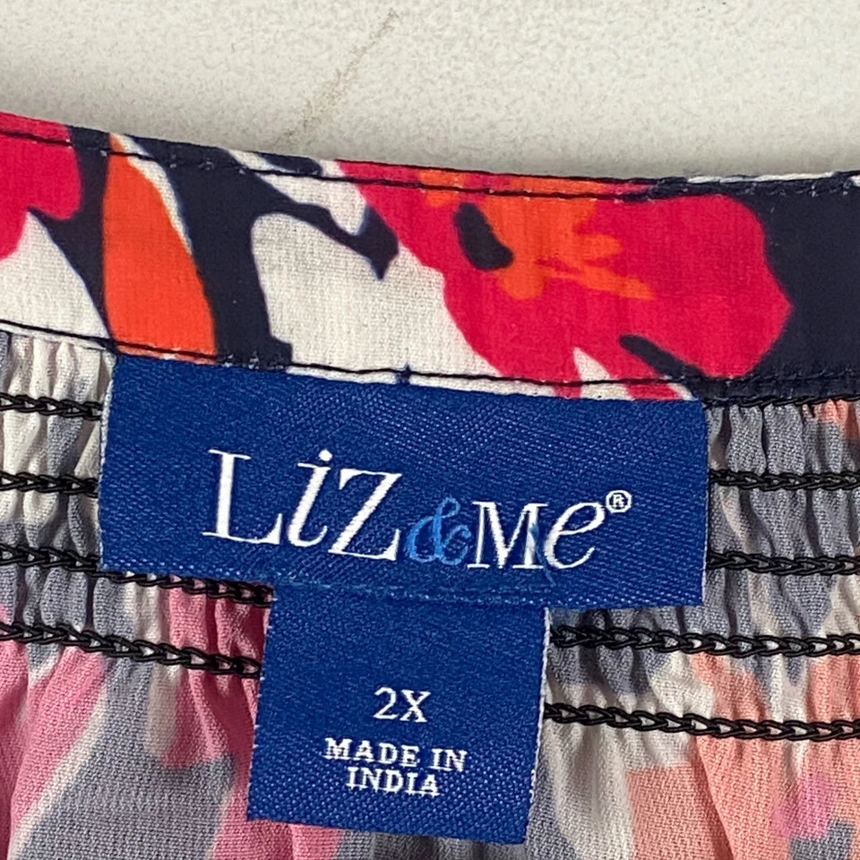 Liz & Me цветочный крестьянин блузка размер 2 X Georgette поповер темно-синий многоцветный - Изображение 4 из 4