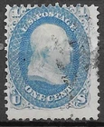 USA 1867 1c Franklin bright blue Scott #63 nice clear used stamp see scans