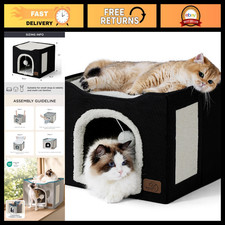 Cozy Indoor Cat House Bed with Fluffy Ball  Scratch Pad - Perfect for Cats