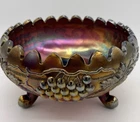 Bowl 3-Footed Carnival Iridescent Glass Grape & Leaf ZI Mark Northwood Glass CO