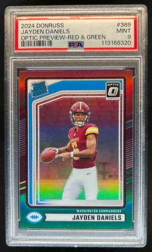2024 Donruss Jayden Daniels Optic Rated Rookie Preview Red and Green #389 PSA 9