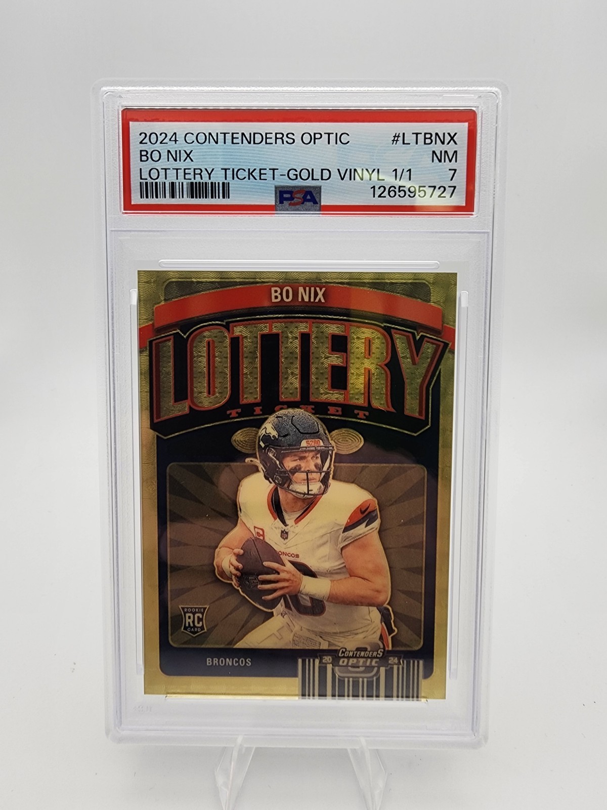 2024 Contenders Optic Bo Nix Lottery Ticket Gold Vinyl 1/1 RC Oregon Ducks