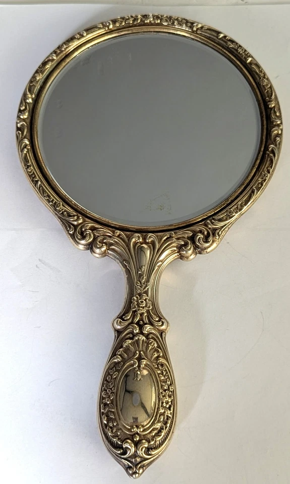 Espejo de mano Gorham de plata esterlina floral reposado dorado Buttercup firmado Foto 3 de 4