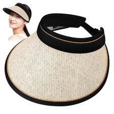  Sun Visor Hat Foldable Beach Hat Wide Brim Straw Hat Sports Sun Hat Ponytail
