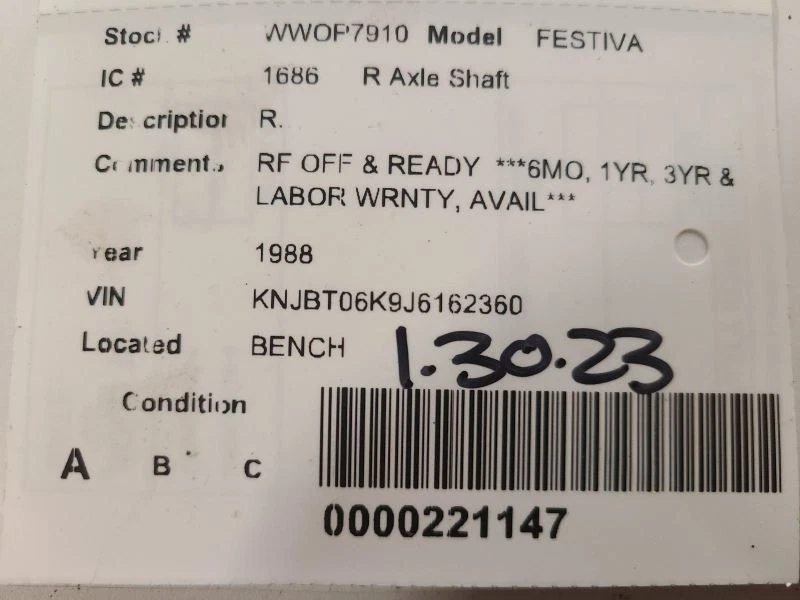 Passenger Right Axle Shaft Manual Transmission Fits 88-93 FESTIVA 1667621 - Image 4 of 4