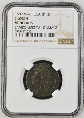 Ireland Gun Money James II Shilling 1689 Nov - NGC VF Details