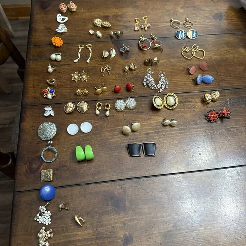 Lot 32 Pair Vintage Variety Clip-on & Screw Back Earrings Costume Jewelry