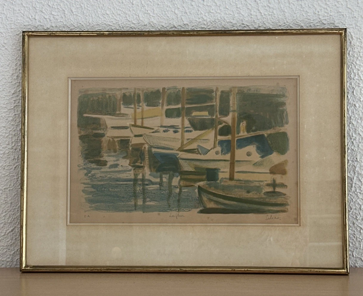 Tableau Lithographie Salinas Marcel « Honfleur ». Signé Épreuve D’Artiste.