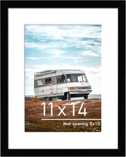11x14 Picture Frame Black, Display Pictures 8x10 with Mat or 11x14 Without Mat
