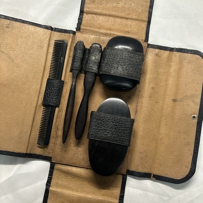 Vintage Men s Travel Grooming Kit | Brushes Comb Case | Collector Piece | Ebony