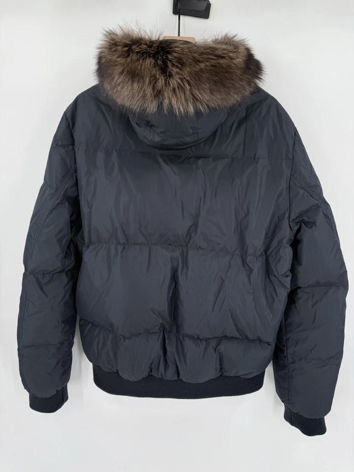 Hugo Boss BALDESSARINI Puffer Jacket Men’s 52 Blue Down Fur Trim Hooded Parka - Image 2 of 4