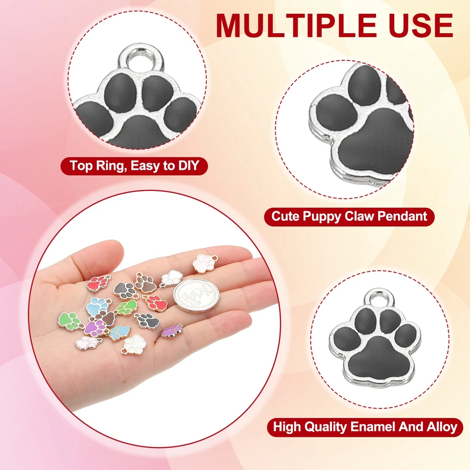 Enamel Paw Print Charm, 100Pcs Alloy Enamel Pendants , Black/silver - Image 3 of 4