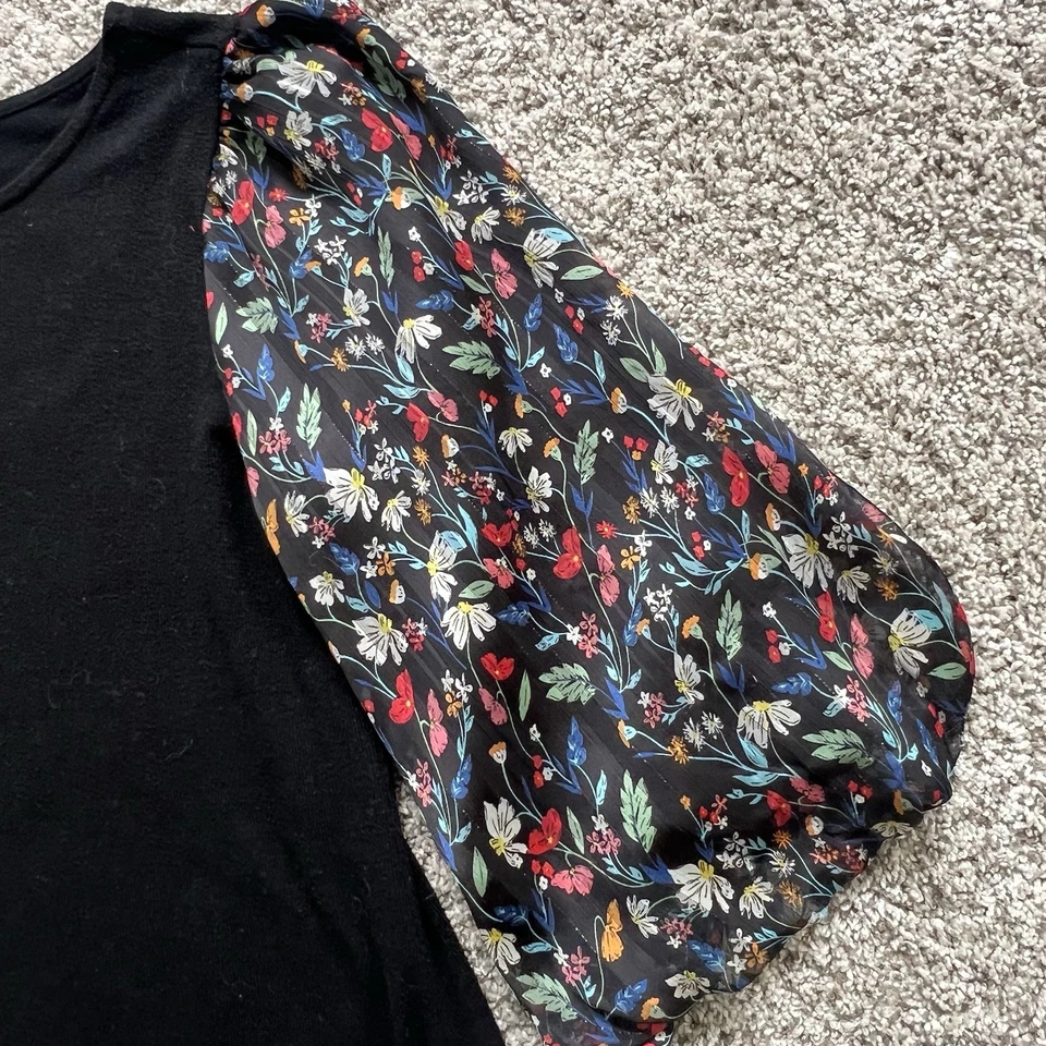 Anthropologie W5 Women’s Blouse Black, Sheer Floral Balloon Sleeves Size Medium - Image 4 of 4