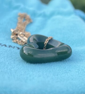 Tiffany & Co. 18k Gold LARGE Elsa Peretti Green Jade Open Heart