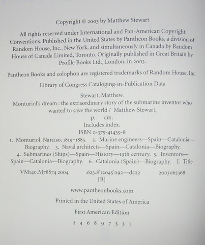 MONTURIOL'S DREAM-Submarine Inventor-Mathew Stewart-NEW, UNREAD 1st Ed HC w/DJ! - Picture 3 of 4