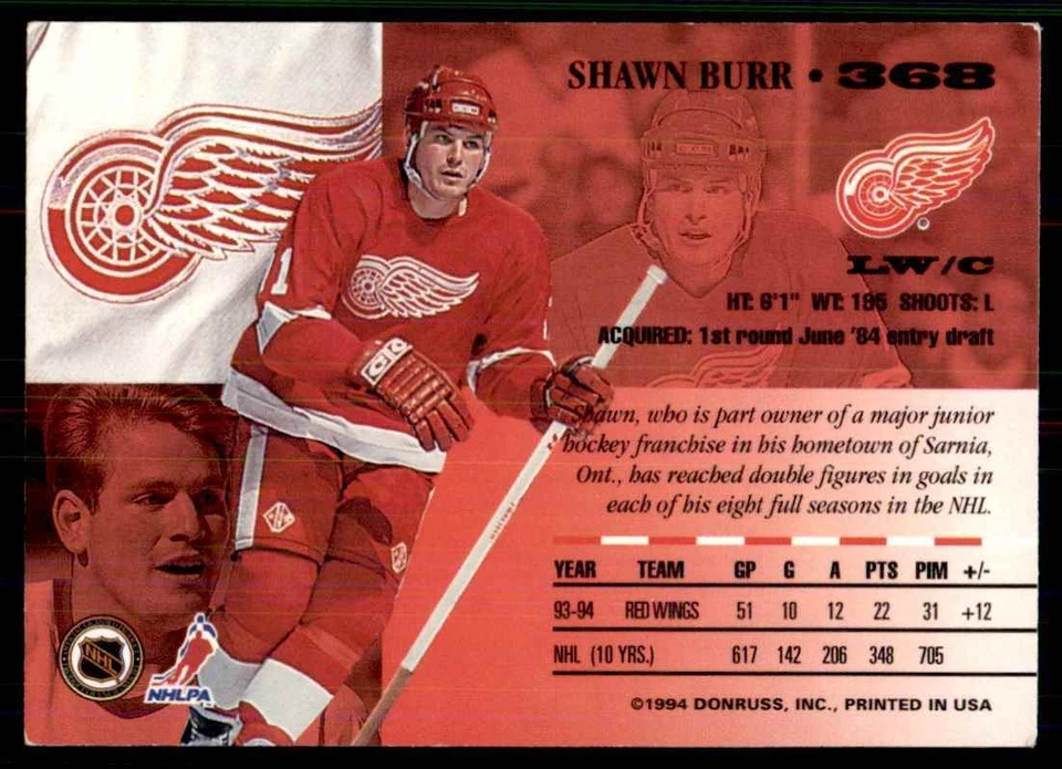 1994-95 Leaf Shawn Burr Detroit Red Wings #368 - Image 2 of 2