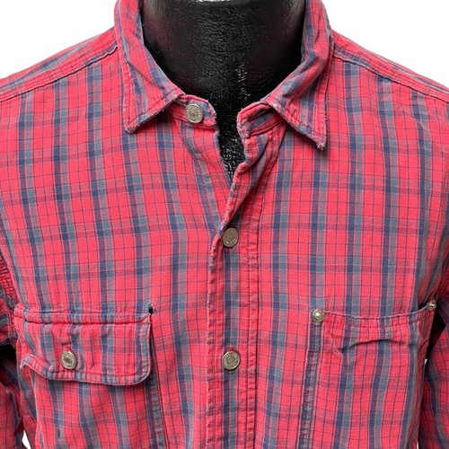 Vtg 80's Polo Ralph Lauren Red TARTAN Plaid DISTRESSED Work Chore Shirt USA M - Picture 3 of 8