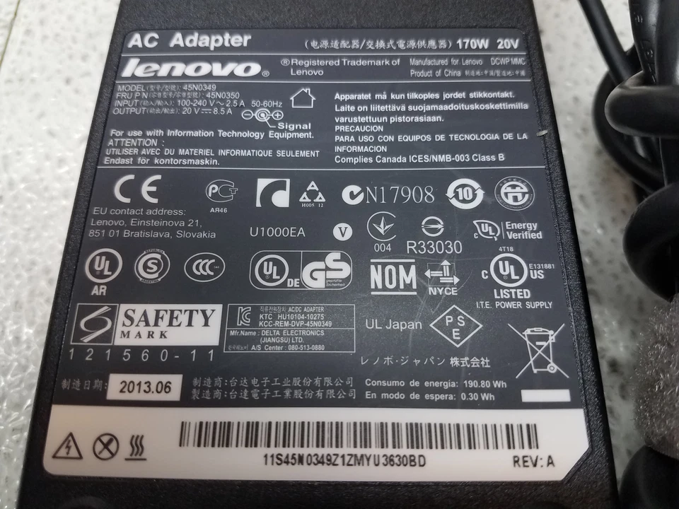 Cargador adaptador de corriente genuino Lenovo 170W 20V 8.5A para computadora portátil con cable de alimentación ¡F S/H! Foto 2 de 4