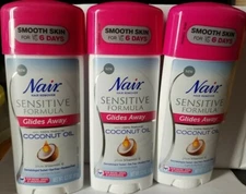 3 Nair Hair Remover SENSITIVE FORMULA GLIDES AWAY Bikini Arms Underarms COCONUT 