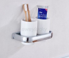 Chrome Toothbrush Holder with Ceramic Cup Wall Mounted Bathroom Accessory wba836