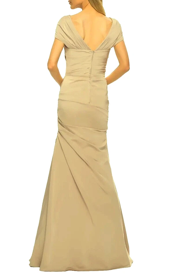 La Femme Nude Beige Pleated Jersey Trumpet Gown Size 10 Orig $515 - Image 2 of 2