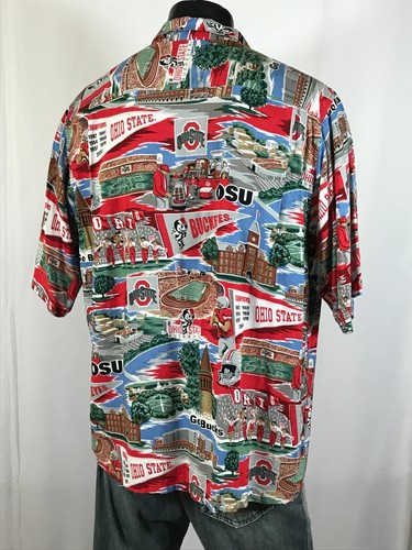 REYN SPOONER Sports OHIO State Buckeyes Hawaiian Rayon SHIRT XL OSU Buckeyes EUC - Picture 4 of 14