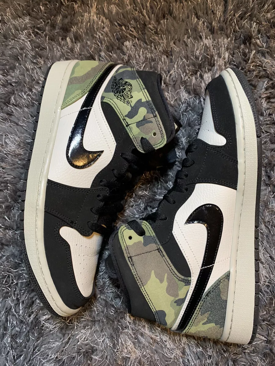 Nike Air Jordan 1 Mid SE Light Bone Black Camo Men's Size 8.5 | CW5490-001 Used