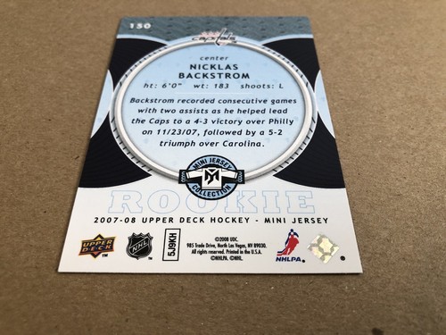 2007-08 NICKLAS BACKSTROM Upper Deck MINI JERSEY Rookie RC #150 CAPITALS — NM - Picture 9 of 11