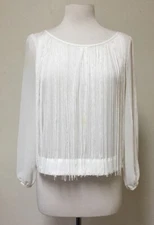San Joy White Blouse With Fringes For Women Size Medium -