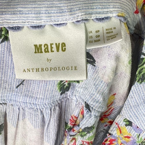 Anthropologie Maeve Top Womens 0P Blue Multi Floral Stripe 3/4 Sleeve Boho - Picture 6 of 7