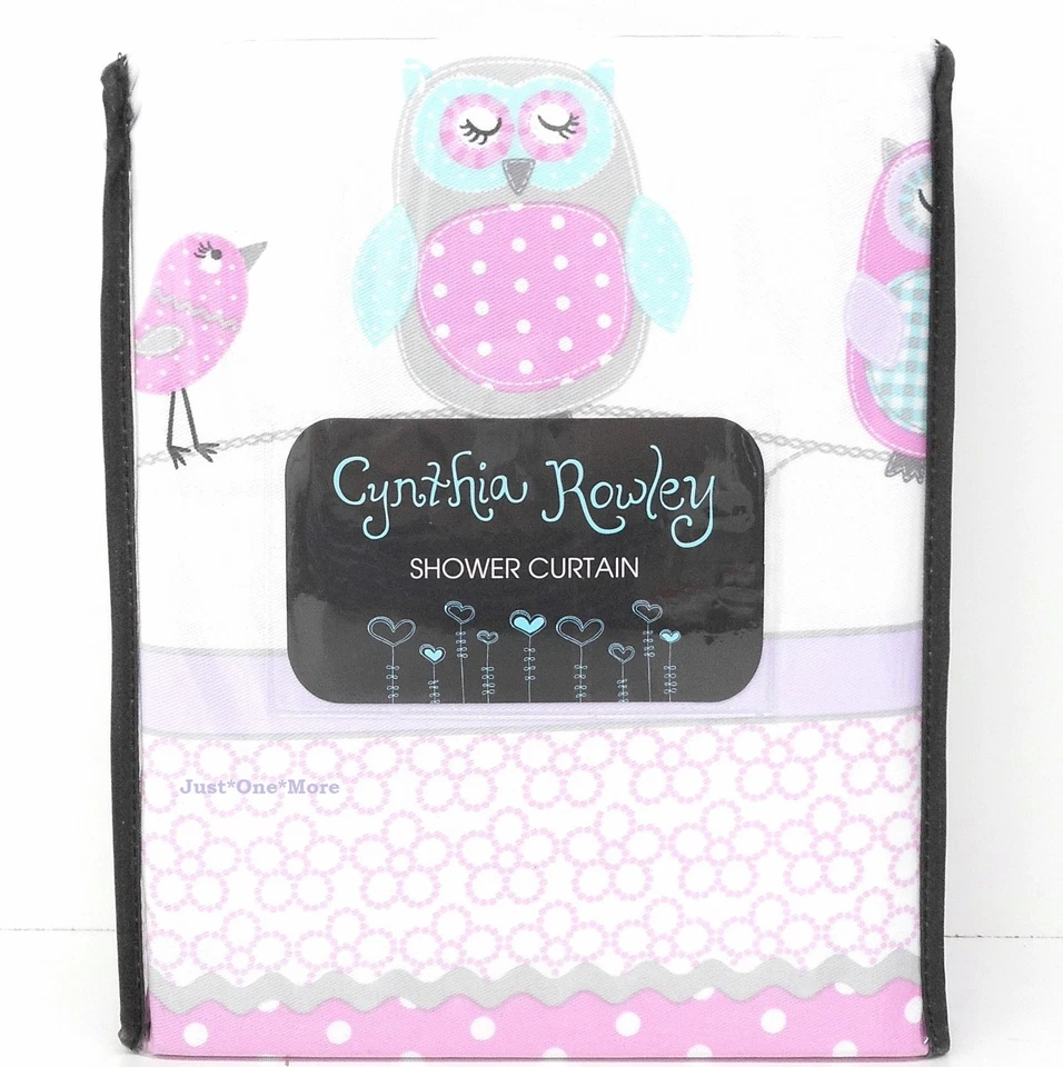 CYNTHIA ROWLEY Búho Tela Rayas Cortina de Ducha Pájaros Flores Púrpura Blanco NUEVO Foto 3 de 4