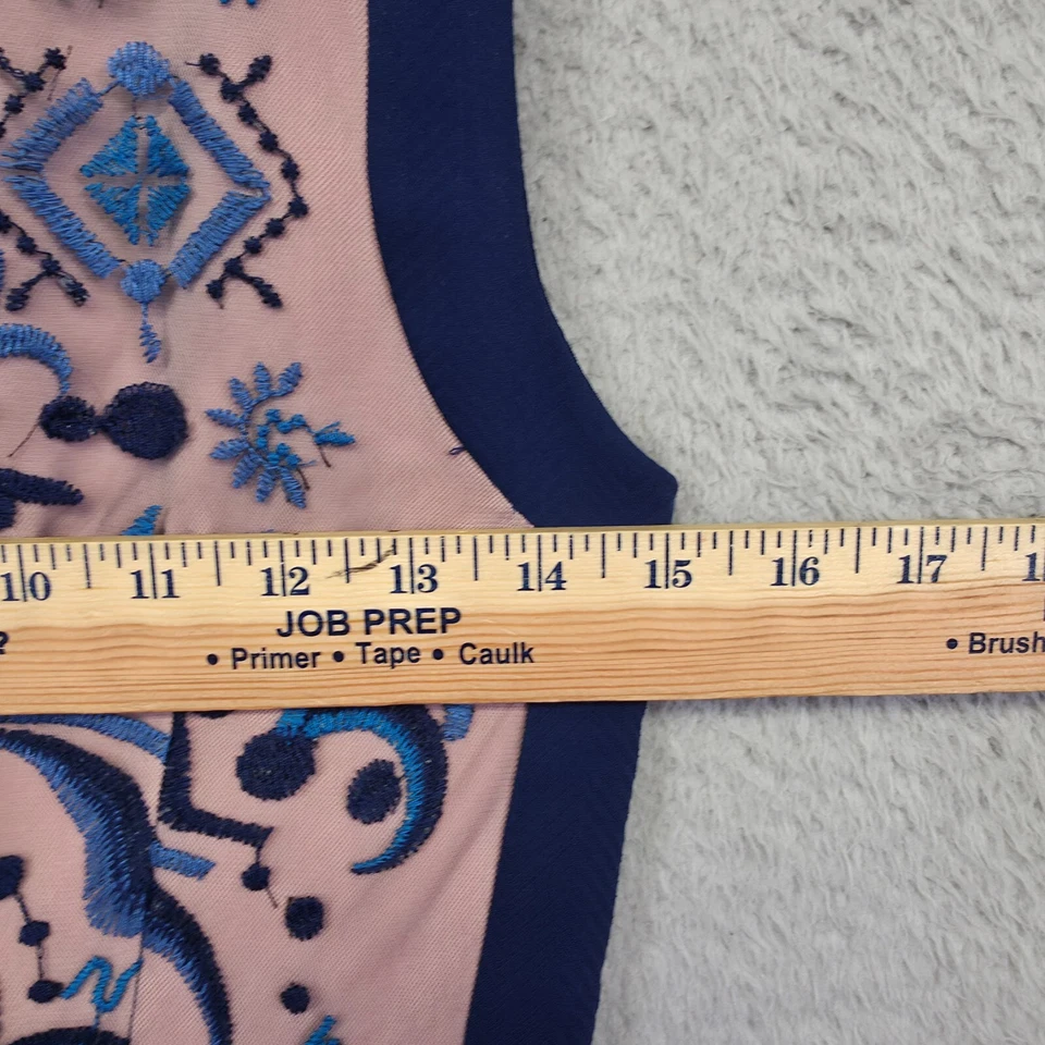 Greylin Dress Womens XS Blue Pink Mesh Floral Embroidered Bodycon Capsule Sheath - Image 4 of 4