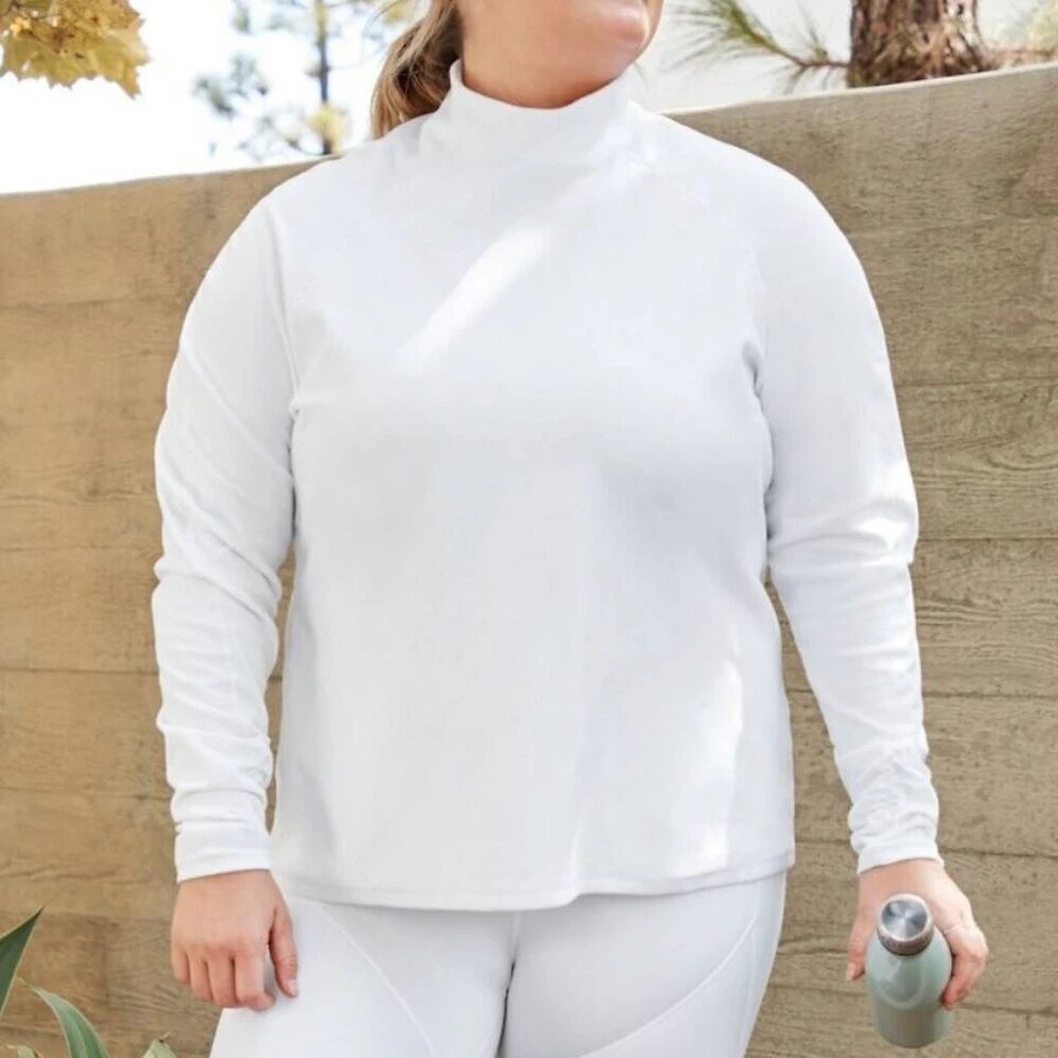 NEW NWT FABLETICS Lexi Ruched Long Sleeve Top Solid White Fleece Funnel Neck XXL - Image 3 of 4