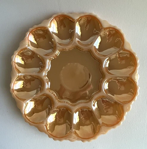 Vintage Fire King Peach Lusterware Deviled Egg Server Platter