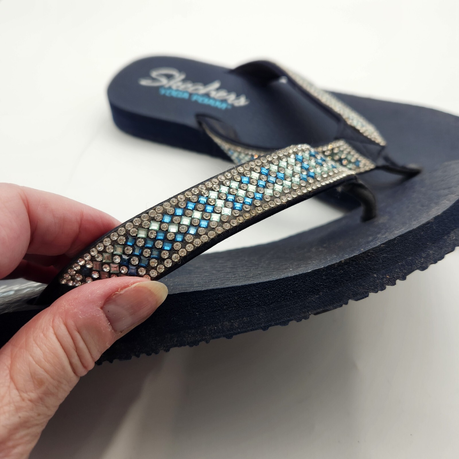 APL Sandali infradito Skechers donna 10 yoga schiuma strass trasparenti color verde acqua