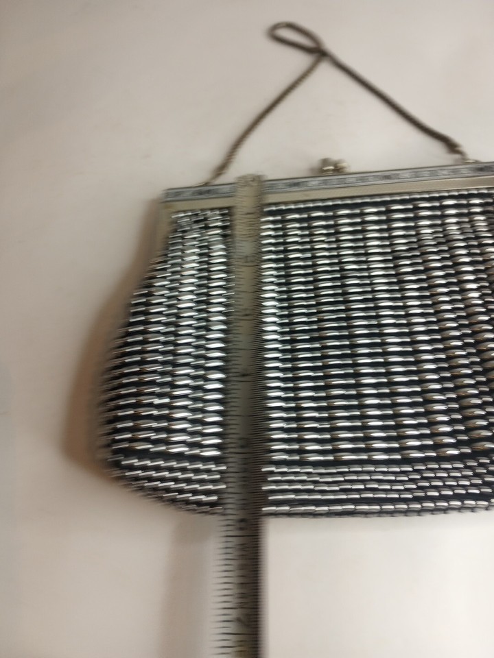 Vintage Golden Name Beaded Evening Purse Hand Bag Chain Kiss Lock