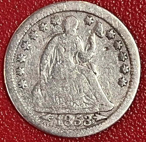 1853 Liberty Seated Half Dime w/ Arrows. 90% Silver. Free Shipping!