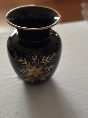 Fischer Germany Echt Cobalt Hand Painted Blue Vase Gold Floral 7  West Germany