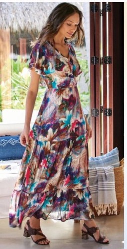 Soft Surroundings Italian Tiered Tall XL Maxi Dress Artsy Boho Hippie Festival