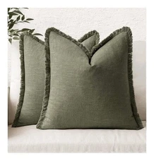 MIULEE Decorative Throw Pillow Covers Neutral Linen, Set of 2, Olive Green,...